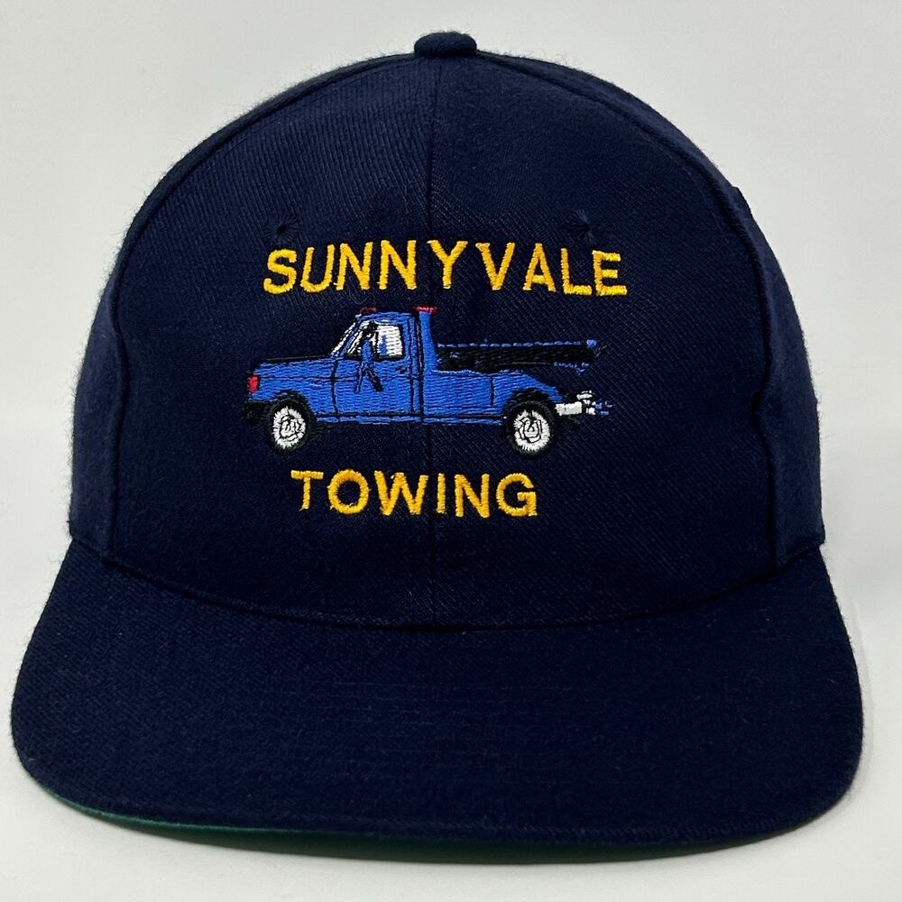 Vintage 90s Sunnyvale Towing Hat Baseball Cap Blue Tow Truck California Snapback